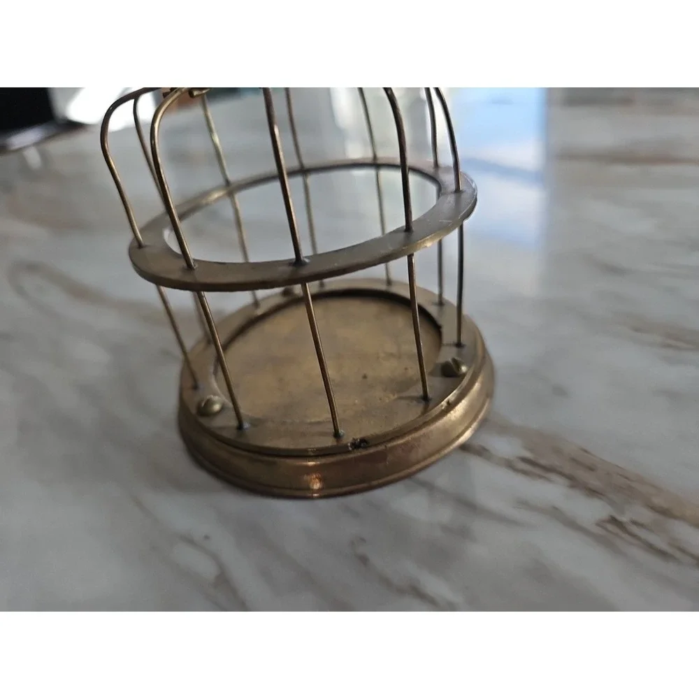 Vintage Brass Bird Cage Decor with Hanging Perch 4